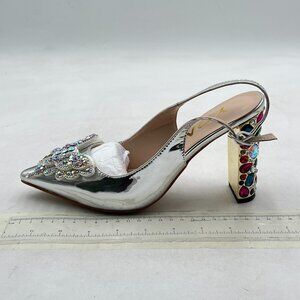 YDN Silver Sexy Butterfly Pointed Toe Slip On Rhinestone Bows Slingback Pumps